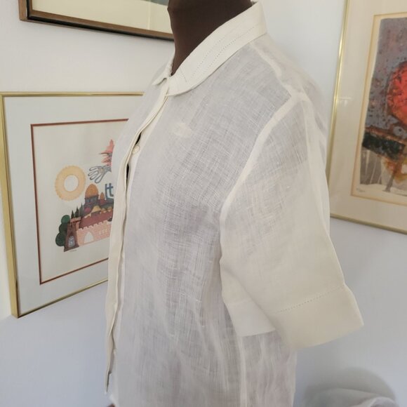 Vintage Ann Taylor Cream 100% Linen Short Sleeve Shirt - Picture 4 of 5